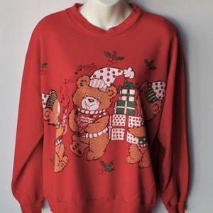 Apples Ugly Christmas Bears Red Pullover Size L